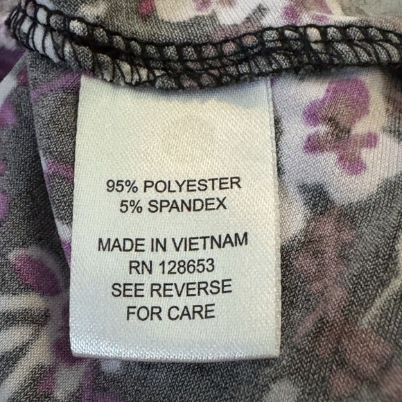 Ellen Weaver XL Shirt Top Black Floral Ruched 3/4 Sleeve Scoop Neck Stretch - Picture 7 of 8